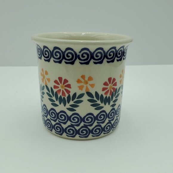 Polish Pottery Garden Bouquet Mug Red Yellow Gold Daisy Blue Swirl Mug - Picture 3 of 8